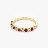 14k Shared Prong Ruby & Diamond Wedding Ring - GeumJewels