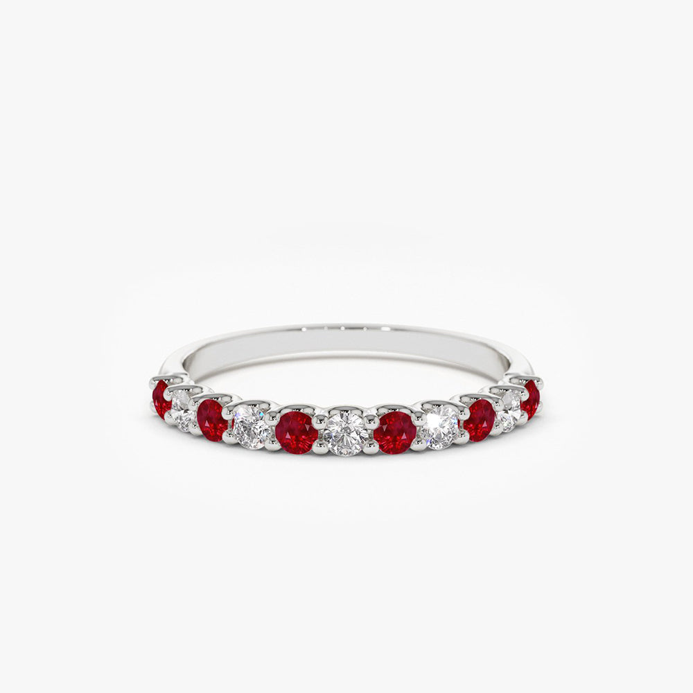 14k Shared Prong Ruby & Diamond Wedding Ring - GeumJewels