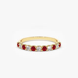 14k Shared Prong Ruby & Diamond Wedding Ring - GeumJewels