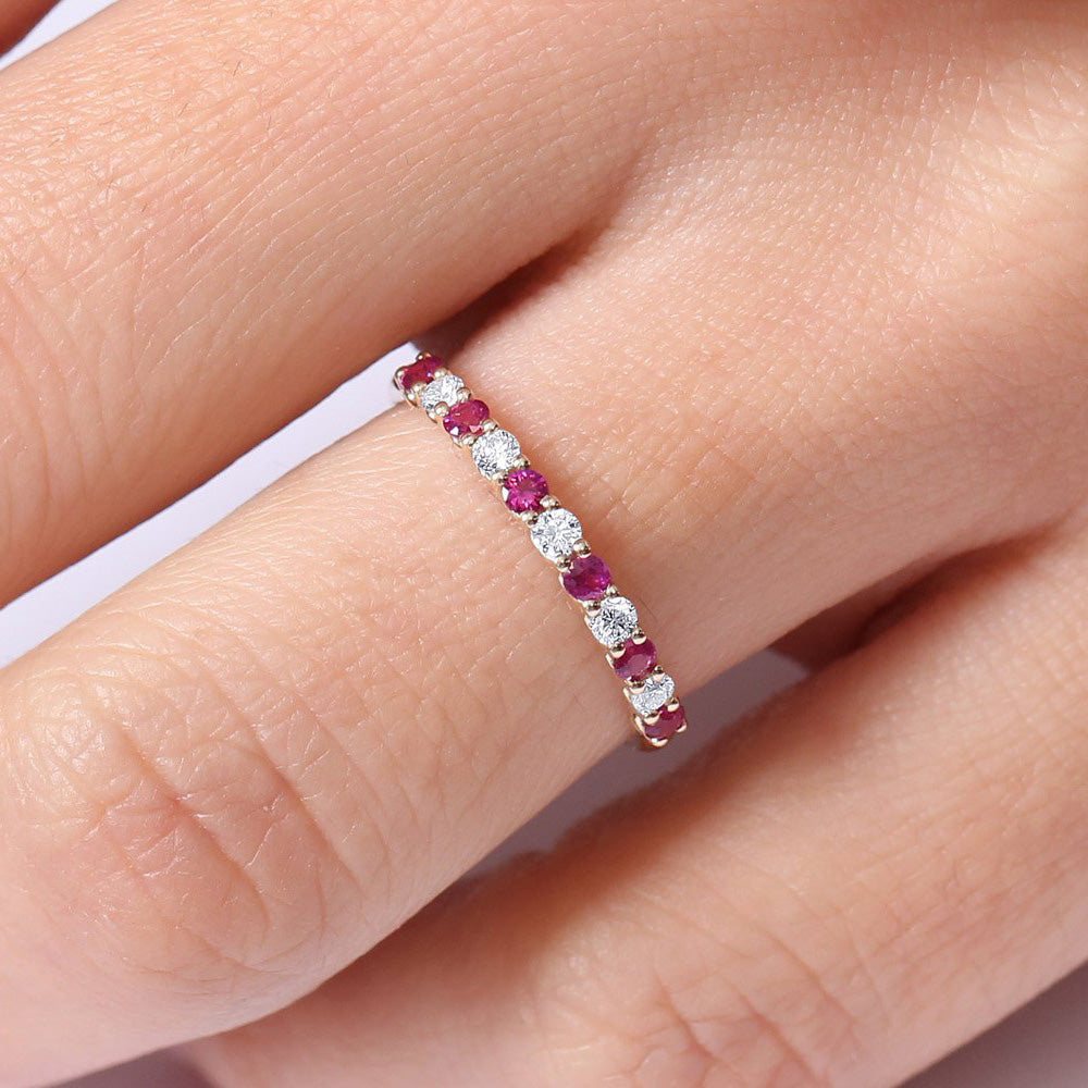14k Shared Prong Ruby & Diamond Wedding Ring - GeumJewels