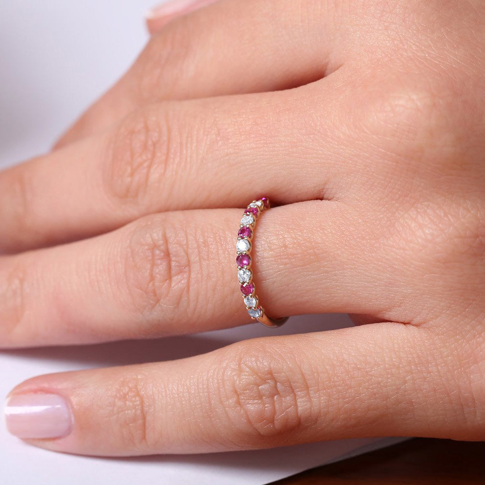 14k Shared Prong Ruby & Diamond Wedding Ring - GeumJewels