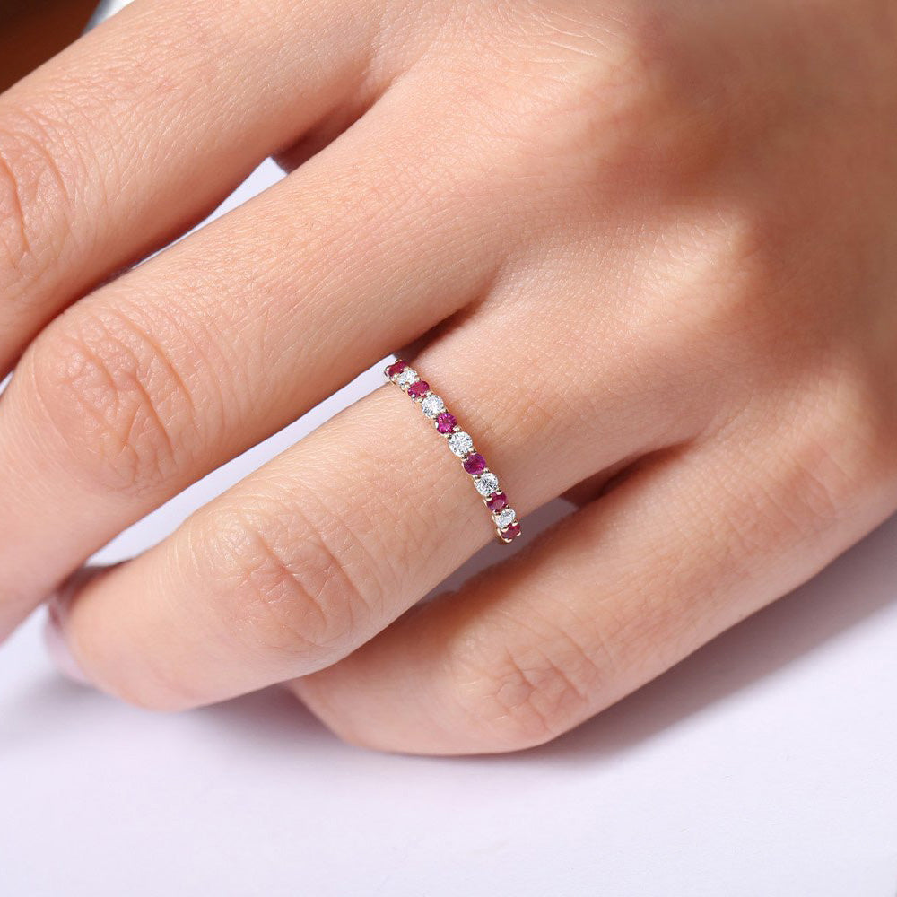 14k Shared Prong Ruby & Diamond Wedding Ring - GeumJewels