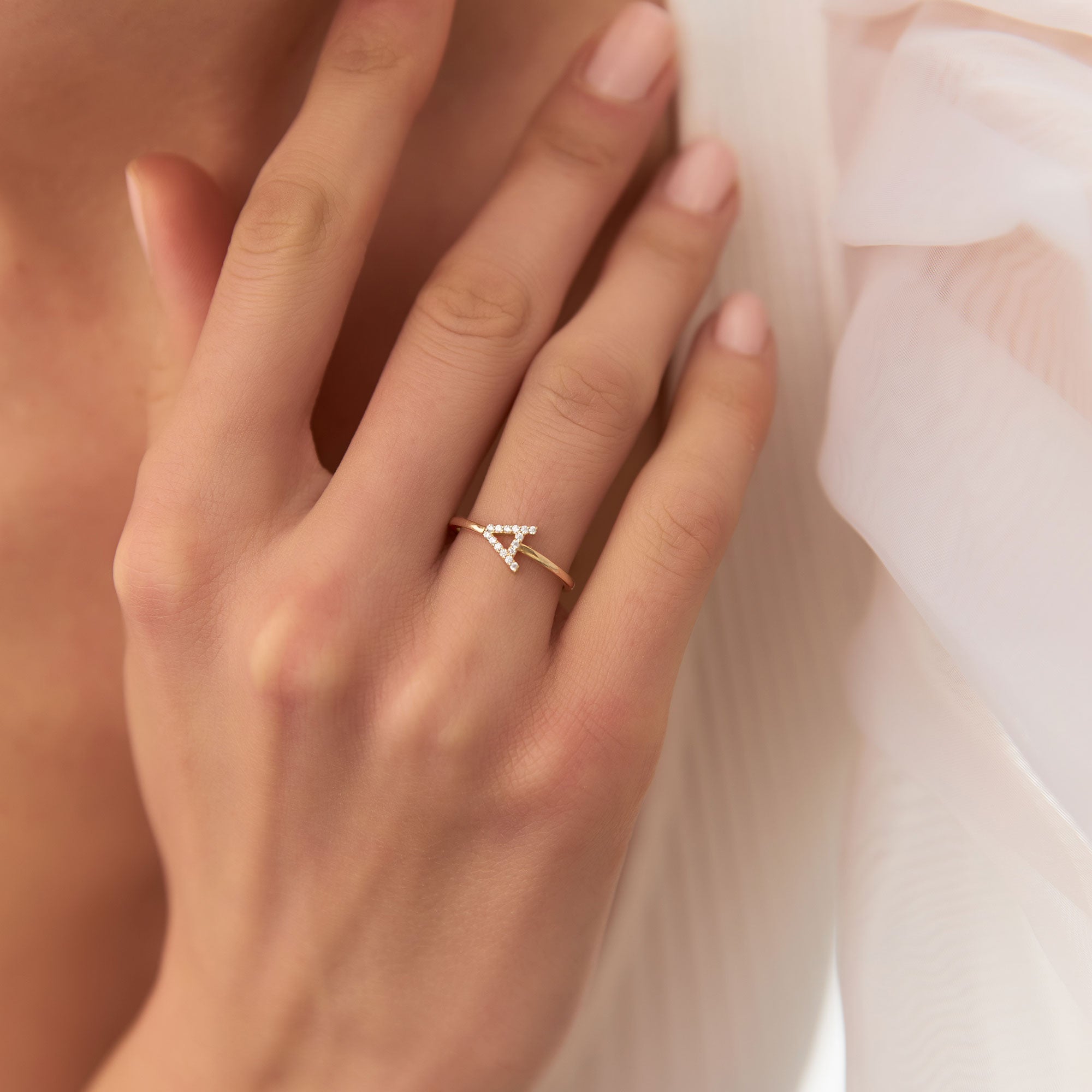 14k Sideways Diamond Letter Personalized Ring