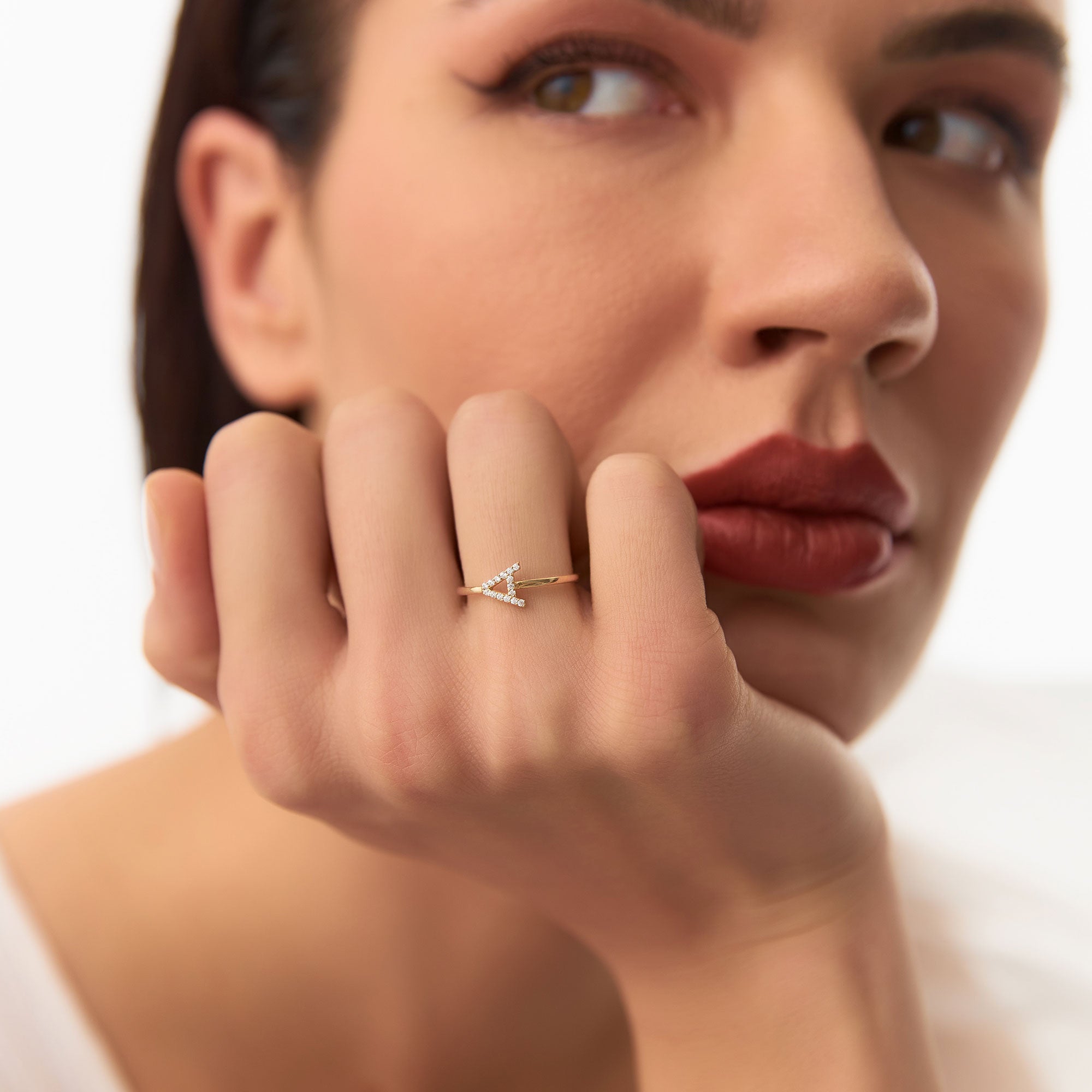 14k Sideways Diamond Letter Personalized Ring