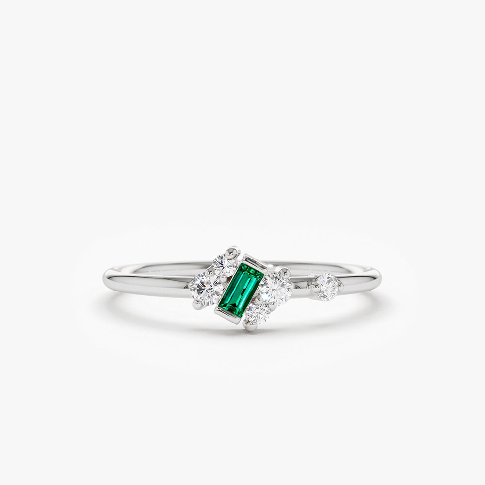 14k Slanted Baguette Emerald Ring - GeumJewels