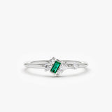 14k Slanted Baguette Emerald Ring - GeumJewels