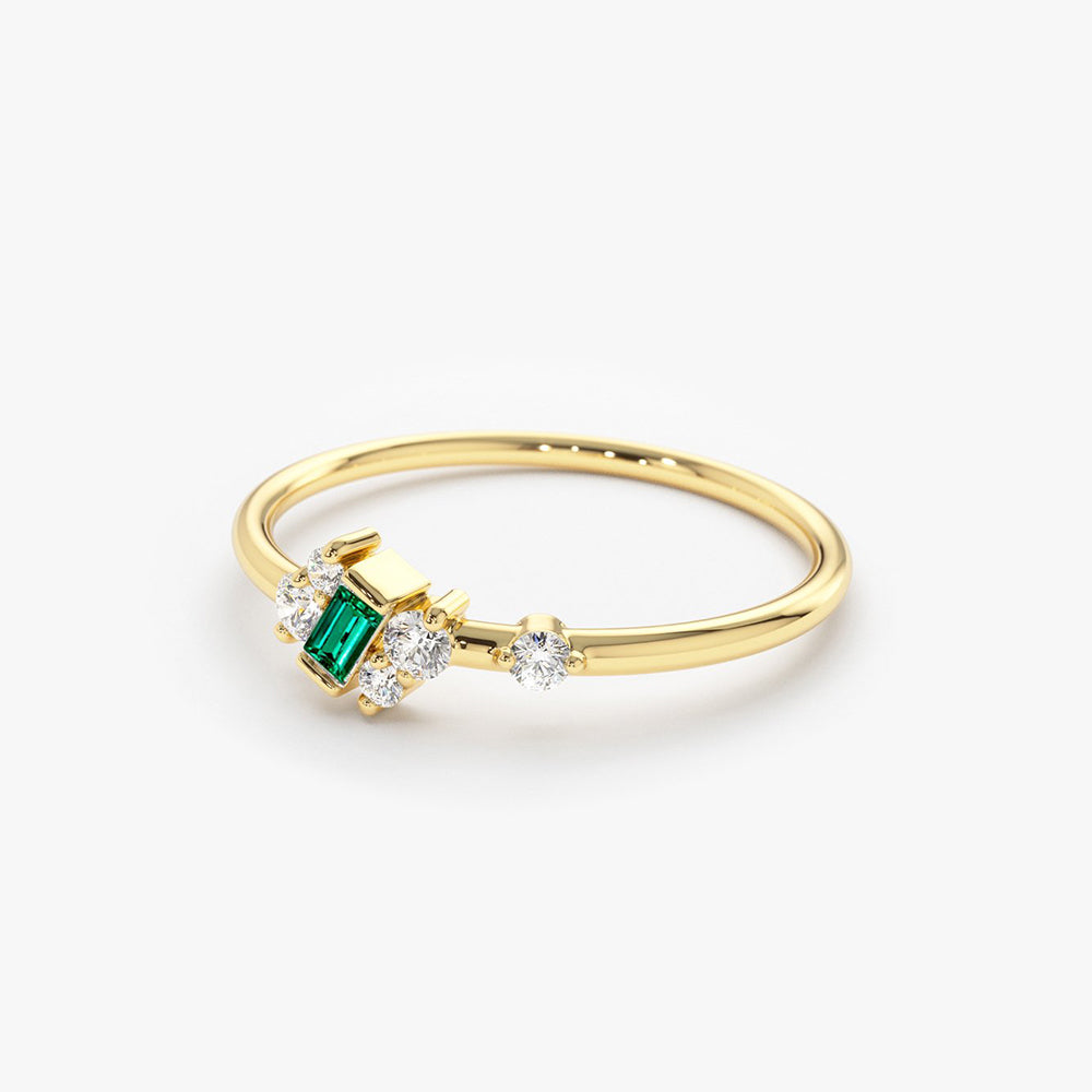 14k Slanted Baguette Emerald Ring - GeumJewels