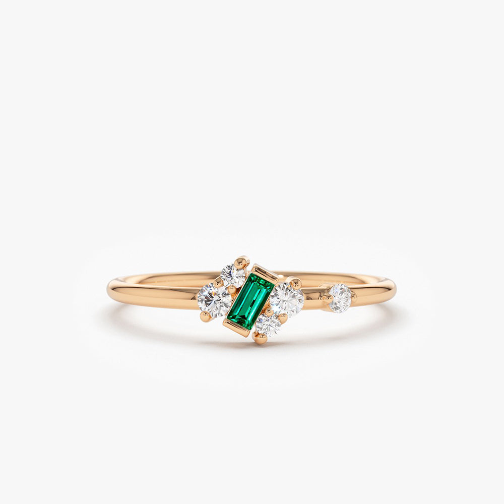 14k Slanted Baguette Emerald Ring - GeumJewels