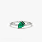 14k Slanted Pear Shape Emerald Ring with Pave Diamonds - GeumJewels