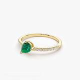 14k Slanted Pear Shape Emerald Ring with Pave Diamonds - GeumJewels