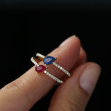14k Slanted Pear Shape Ruby Ring with Pave Diamonds - GeumJewels