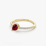 14k Slanted Pear Shape Ruby Ring with Pave Diamonds - GeumJewels
