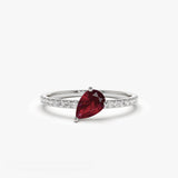 14k Slanted Pear Shape Ruby Ring with Pave Diamonds - GeumJewels