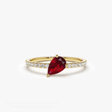 14k Slanted Pear Shape Ruby Ring with Pave Diamonds - GeumJewels