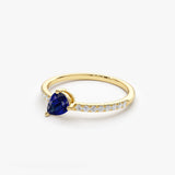 14k Slanted Pear Shape Sapphire Ring with Pave Diamonds - GeumJewels