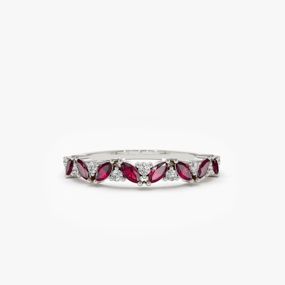 14k Slanted Ruby and Round Diamond Ring - GeumJewels