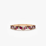 14k Slanted Ruby and Round Diamond Ring - GeumJewels