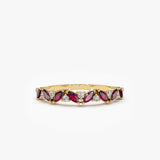14k Slanted Ruby and Round Diamond Ring - GeumJewels