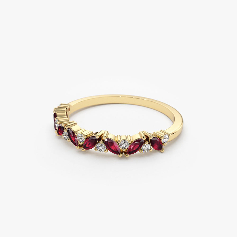 14k Slanted Ruby and Round Diamond Ring - GeumJewels