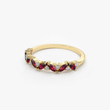 14k Slanted Ruby and Round Diamond Ring - GeumJewels