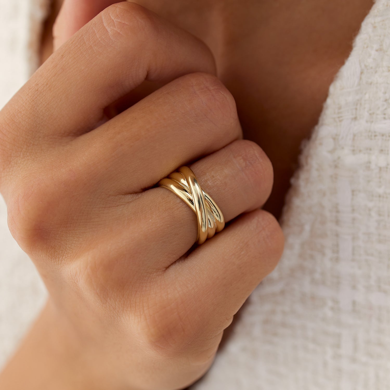 14k Solid Gold Multi-strand Crossover Ring - GeumJewels