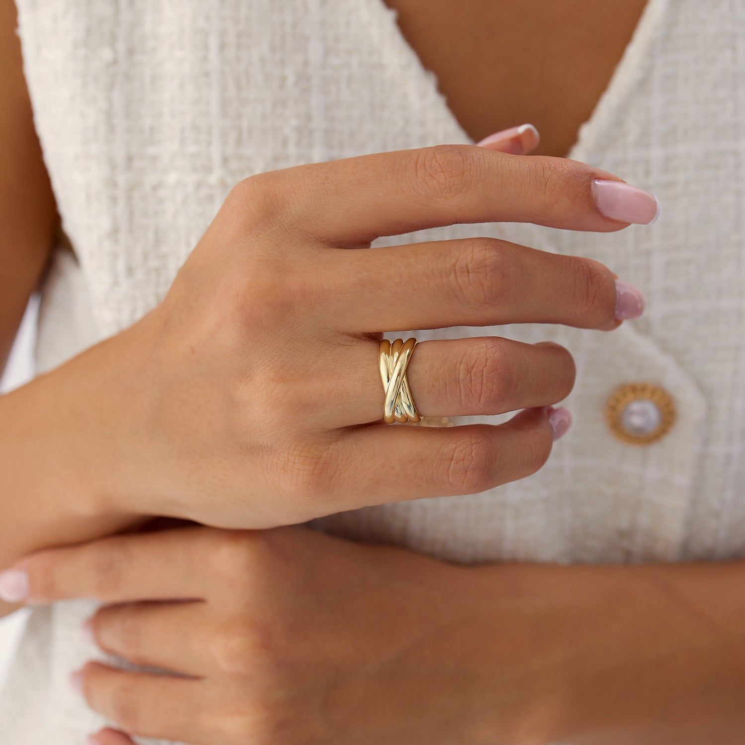 14k Solid Gold Multi-strand Crossover Ring - GeumJewels