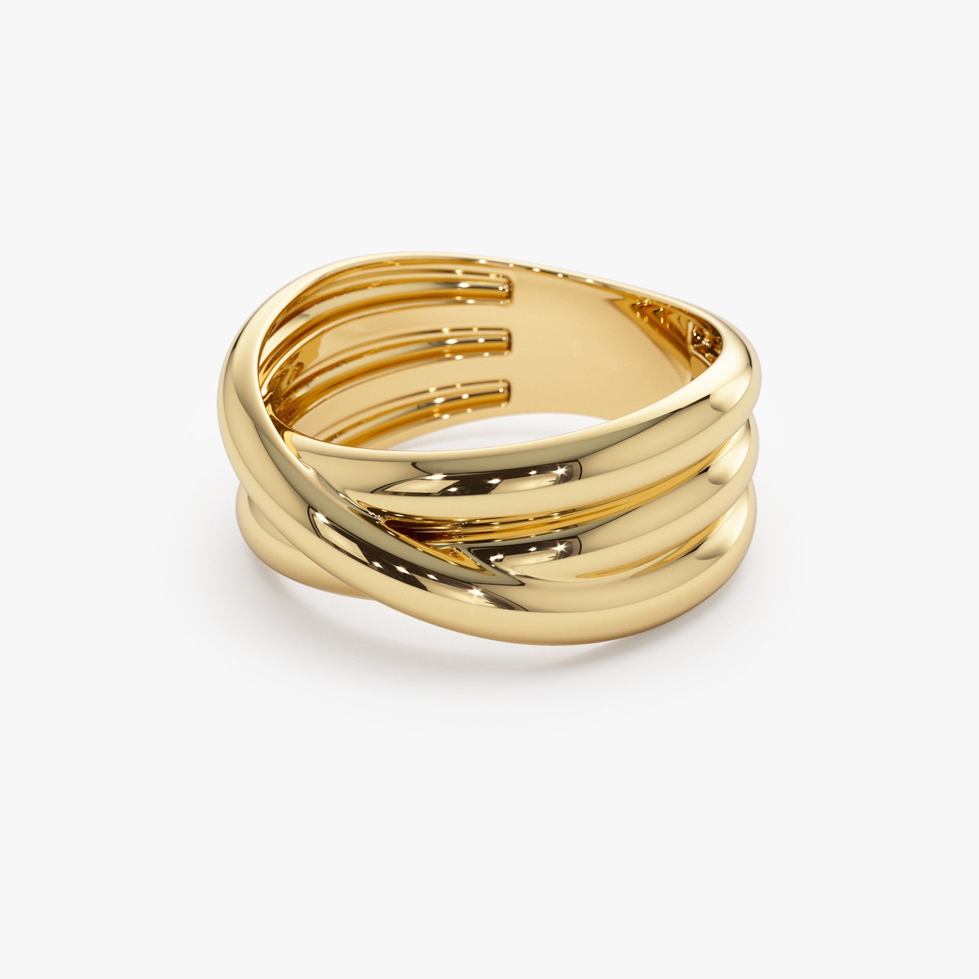 14k Solid Gold Multi-strand Crossover Ring - GeumJewels
