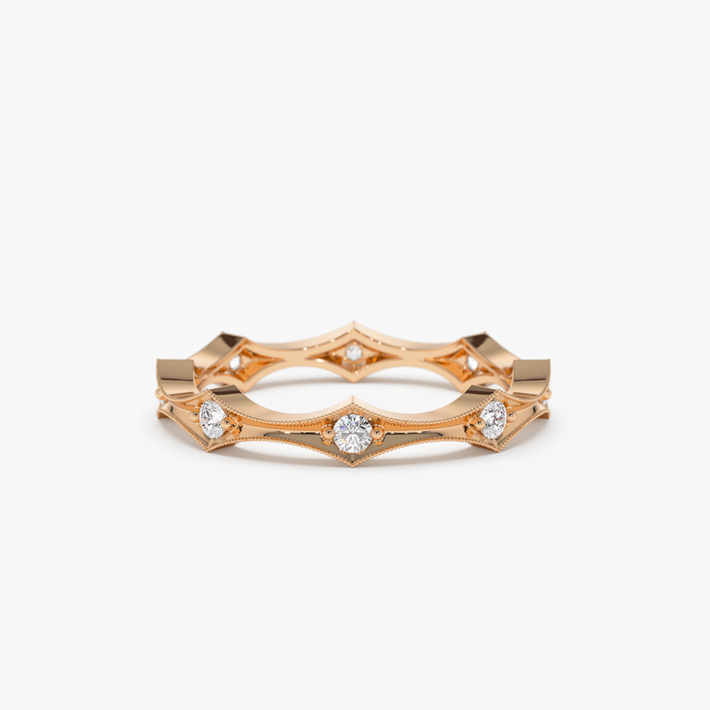 14k Stackable Arte Deco Diamond Wedding Band - GeumJewels