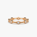 14k Stackable Arte Deco Diamond Wedding Band - GeumJewels