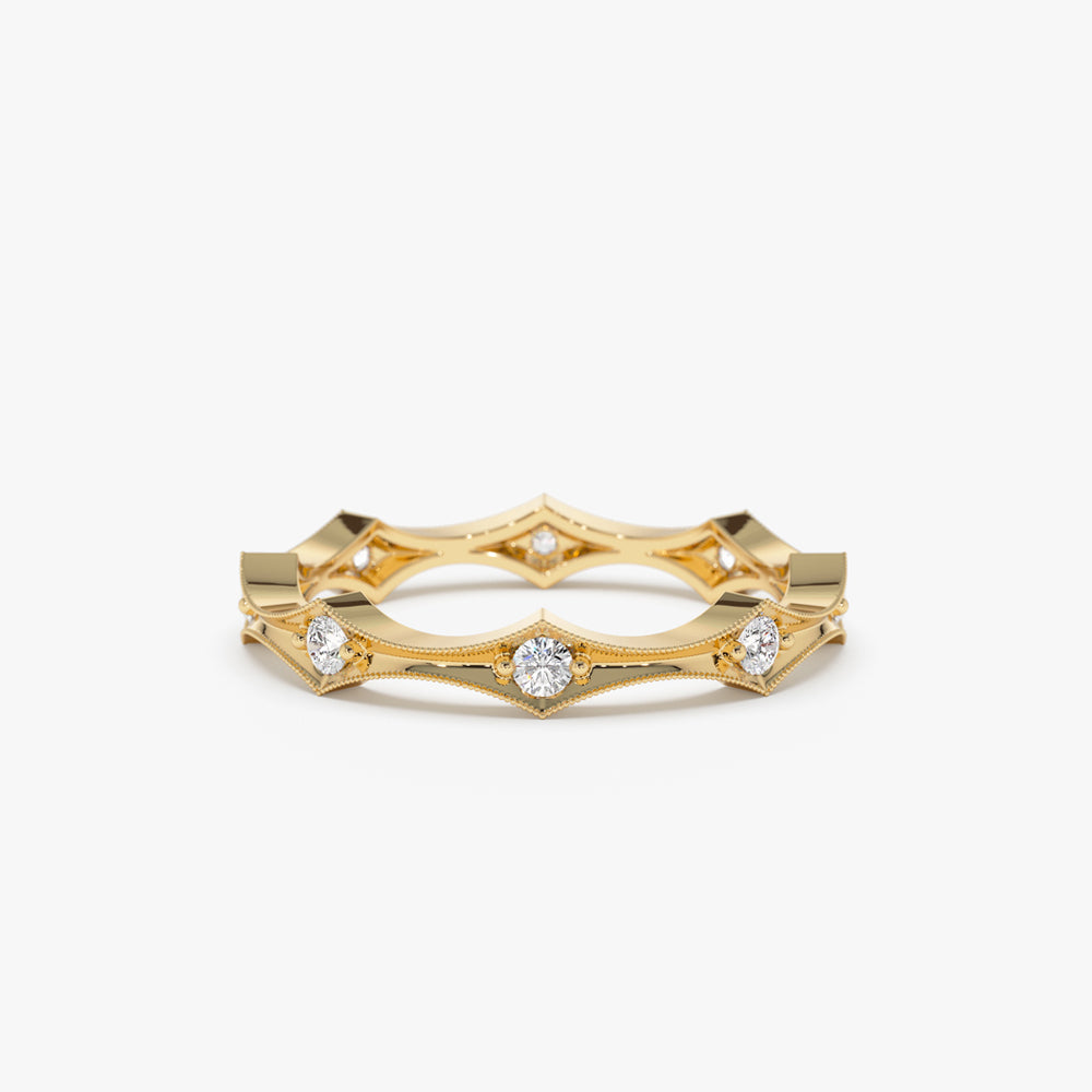 14k Stackable Arte Deco Diamond Wedding Band - GeumJewels