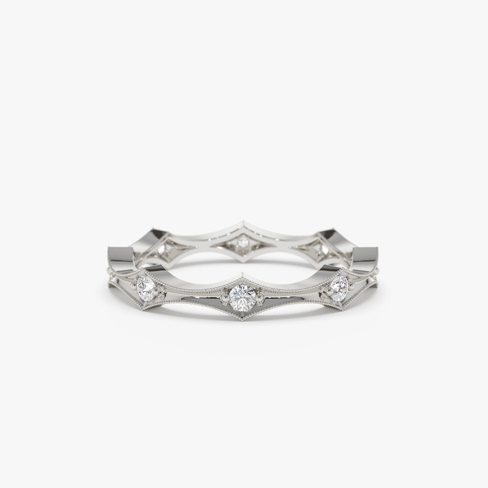 14k Stackable Arte Deco Diamond Wedding Band - GeumJewels