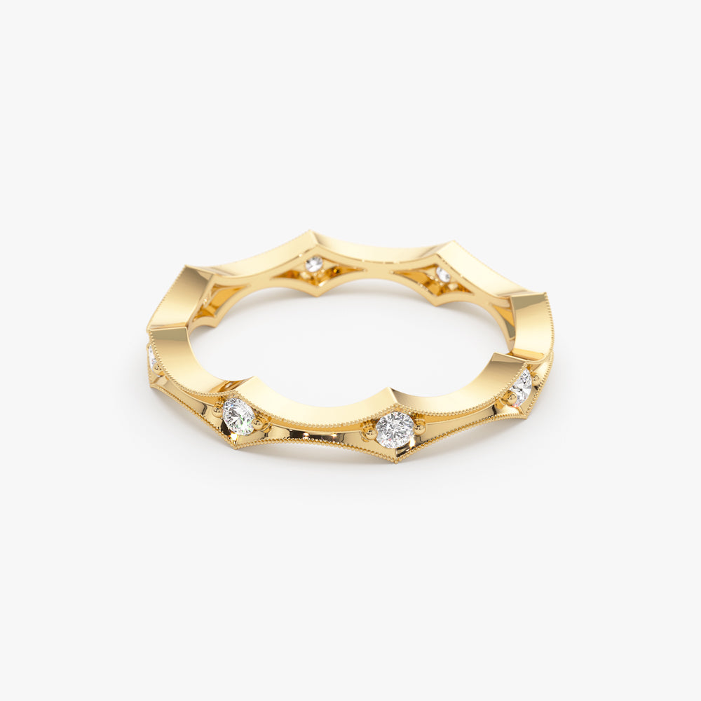 14k Stackable Arte Deco Diamond Wedding Band - GeumJewels