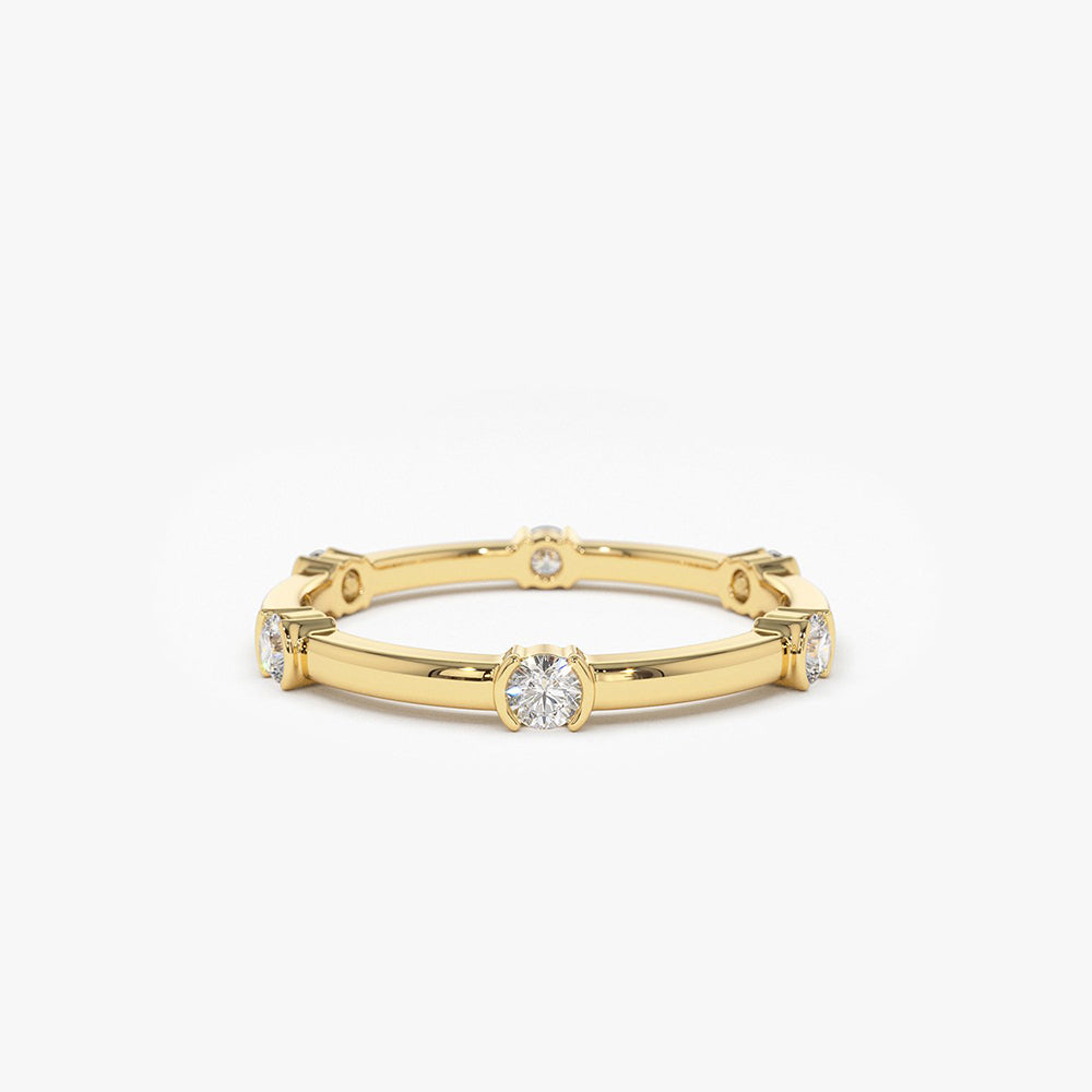 14k Stackable Half Bezel Diamond Eternity Ring - GeumJewels