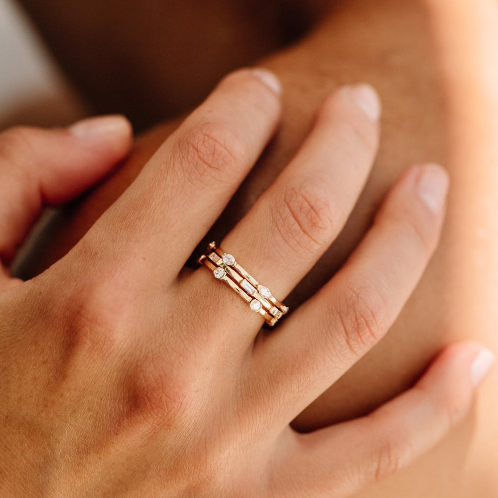 14k Stackable Half Bezel Diamond Eternity Ring - GeumJewels