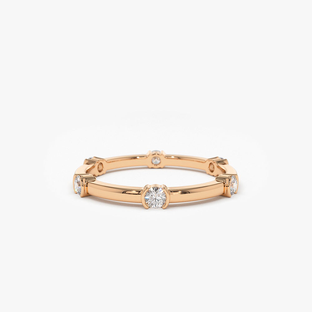 14k Stackable Half Bezel Diamond Eternity Ring - GeumJewels