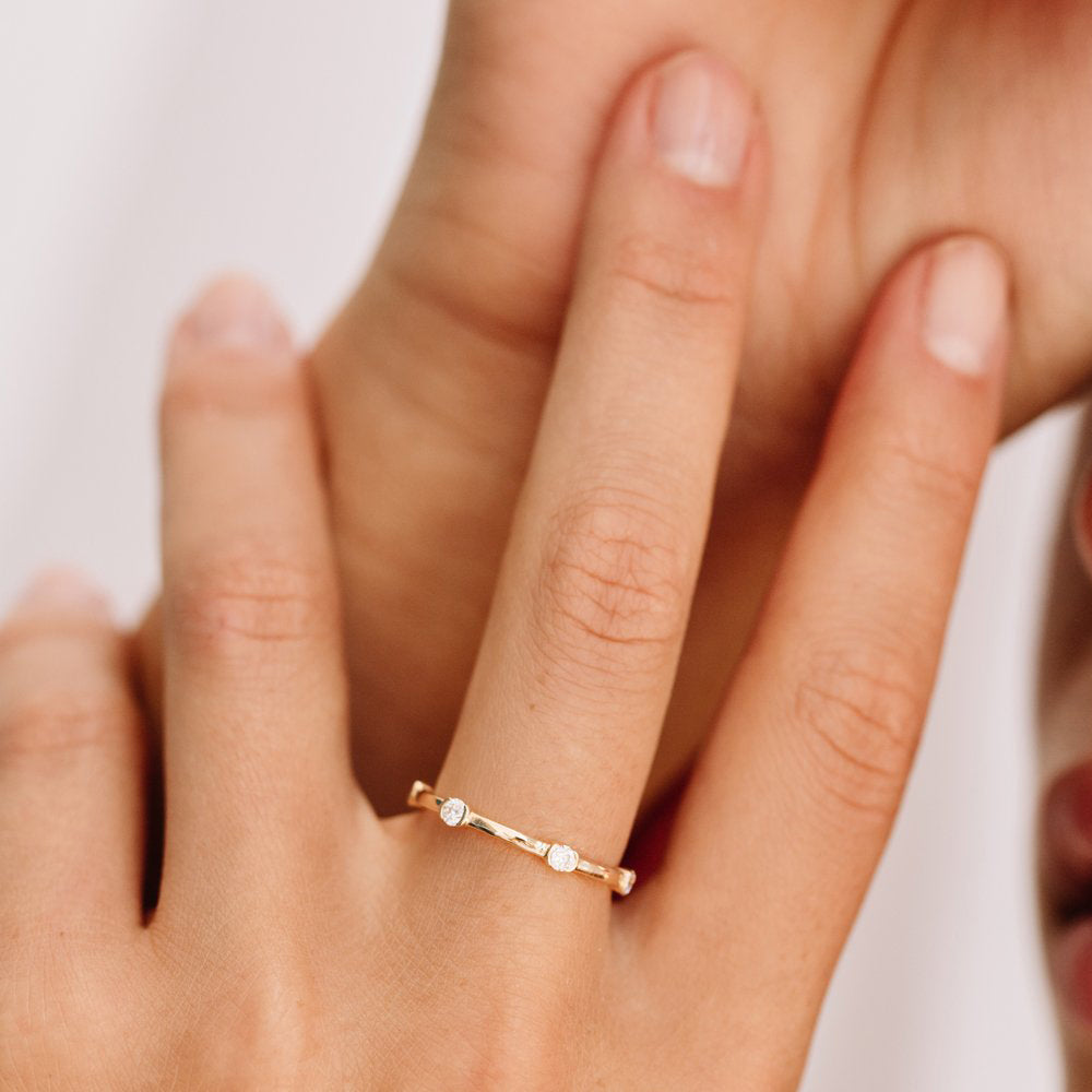 14k Stackable Half Bezel Diamond Eternity Ring - GeumJewels