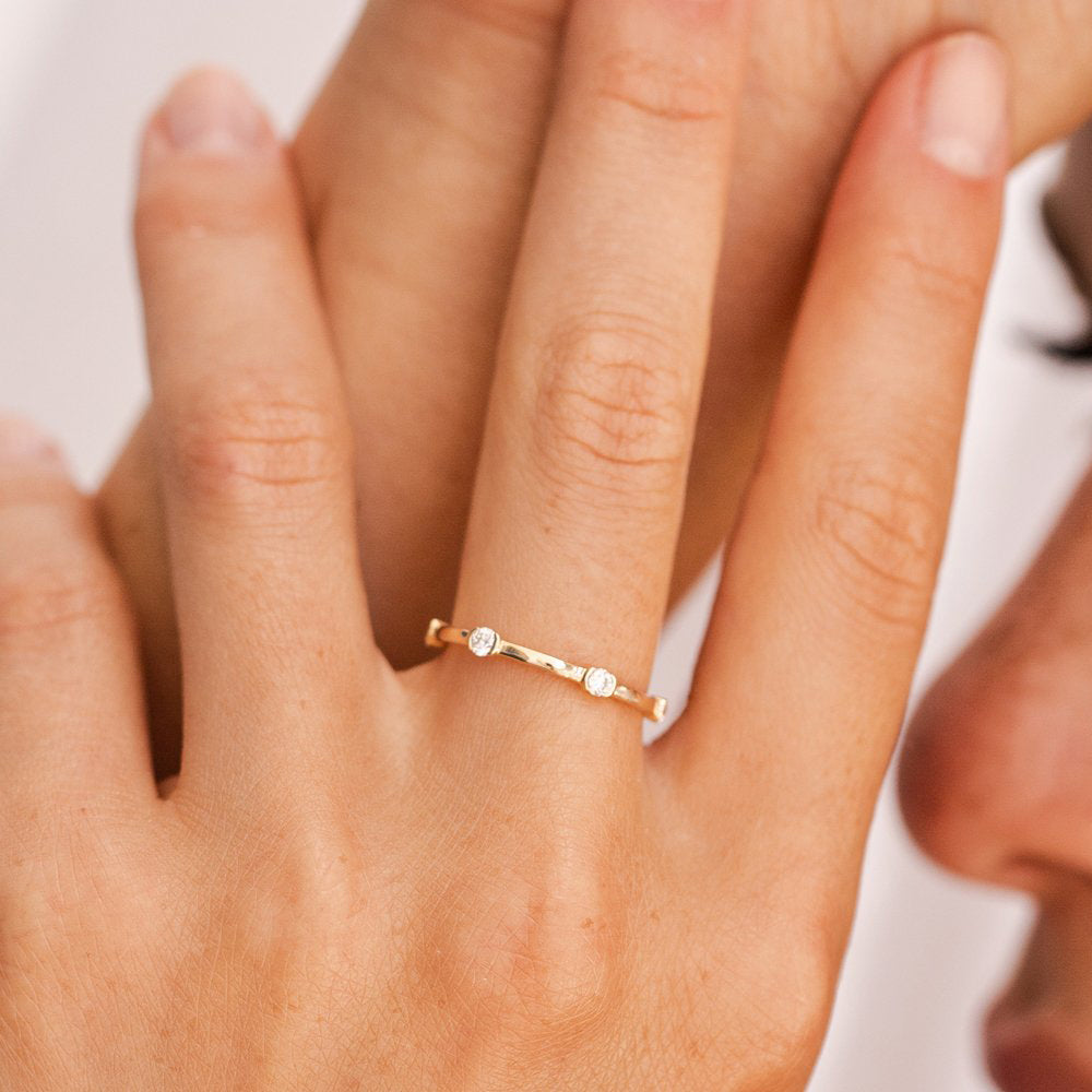 14k Stackable Half Bezel Diamond Eternity Ring - GeumJewels
