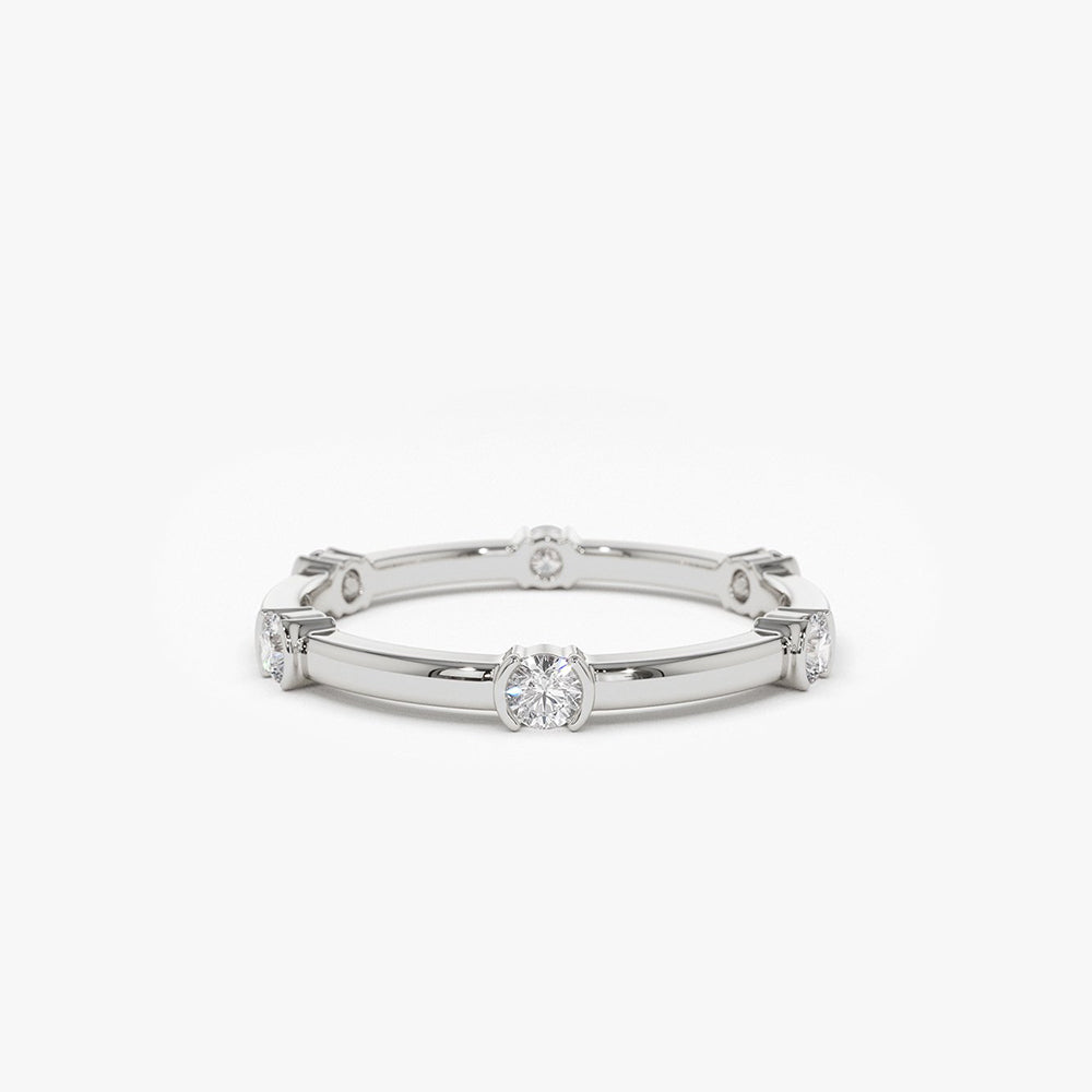 14k Stackable Half Bezel Diamond Eternity Ring - GeumJewels