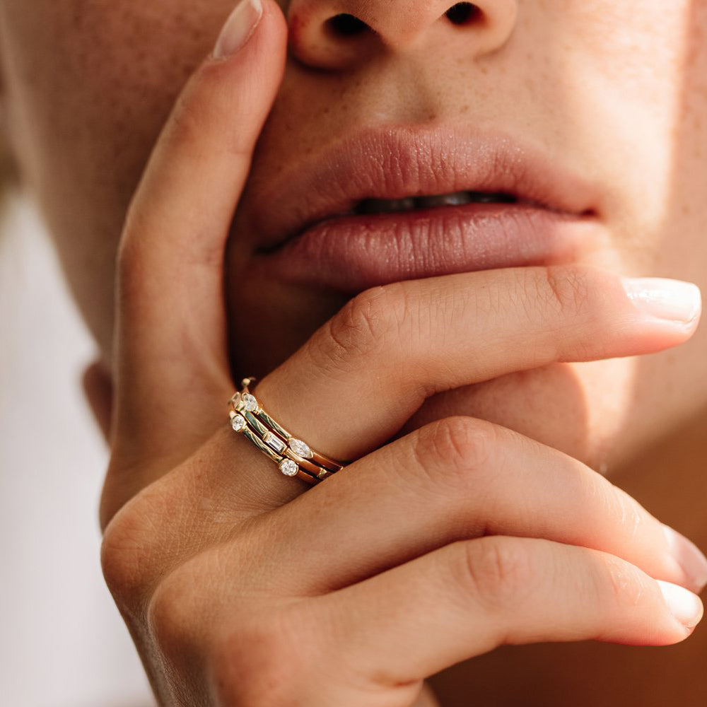 14k Stackable Half Bezel Diamond Eternity Ring - GeumJewels