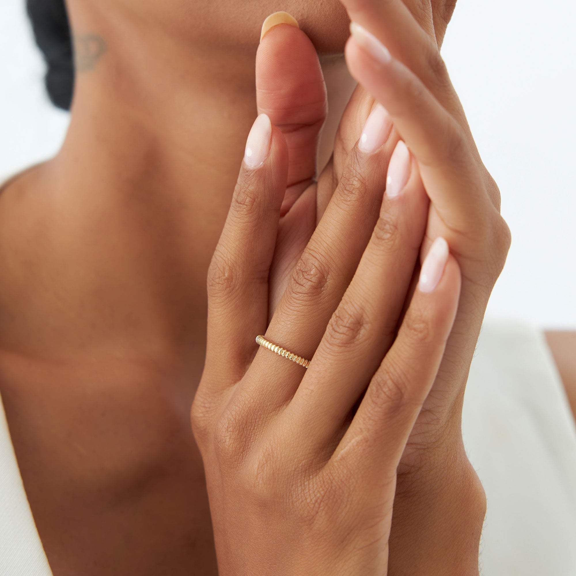 14K Stackable Ribbed Wedding band - GeumJewels