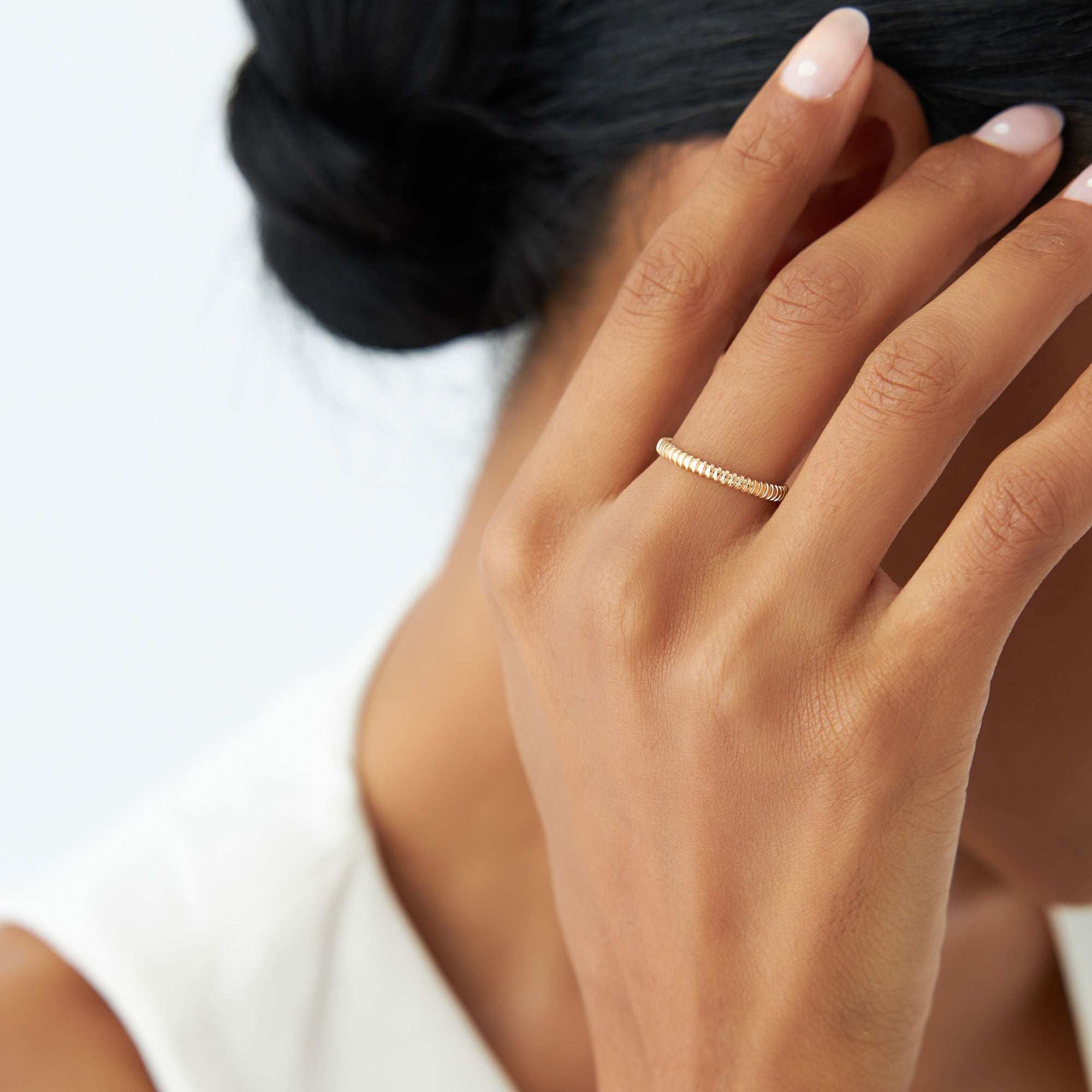 14K Stackable Ribbed Wedding band - GeumJewels