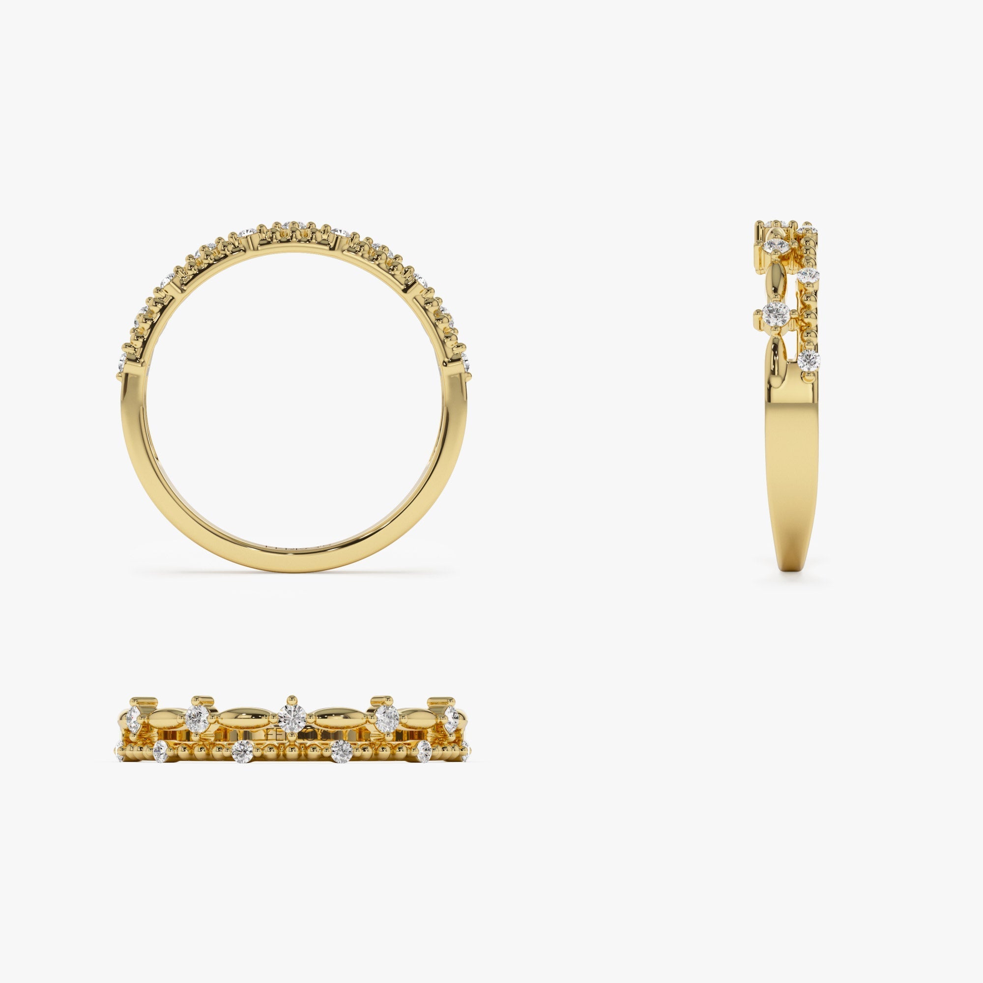 14k Stacked Double Band Diamond Ring - GeumJewels