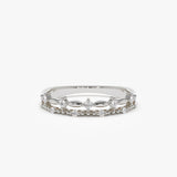 14k Stacked Double Band Diamond Ring - GeumJewels