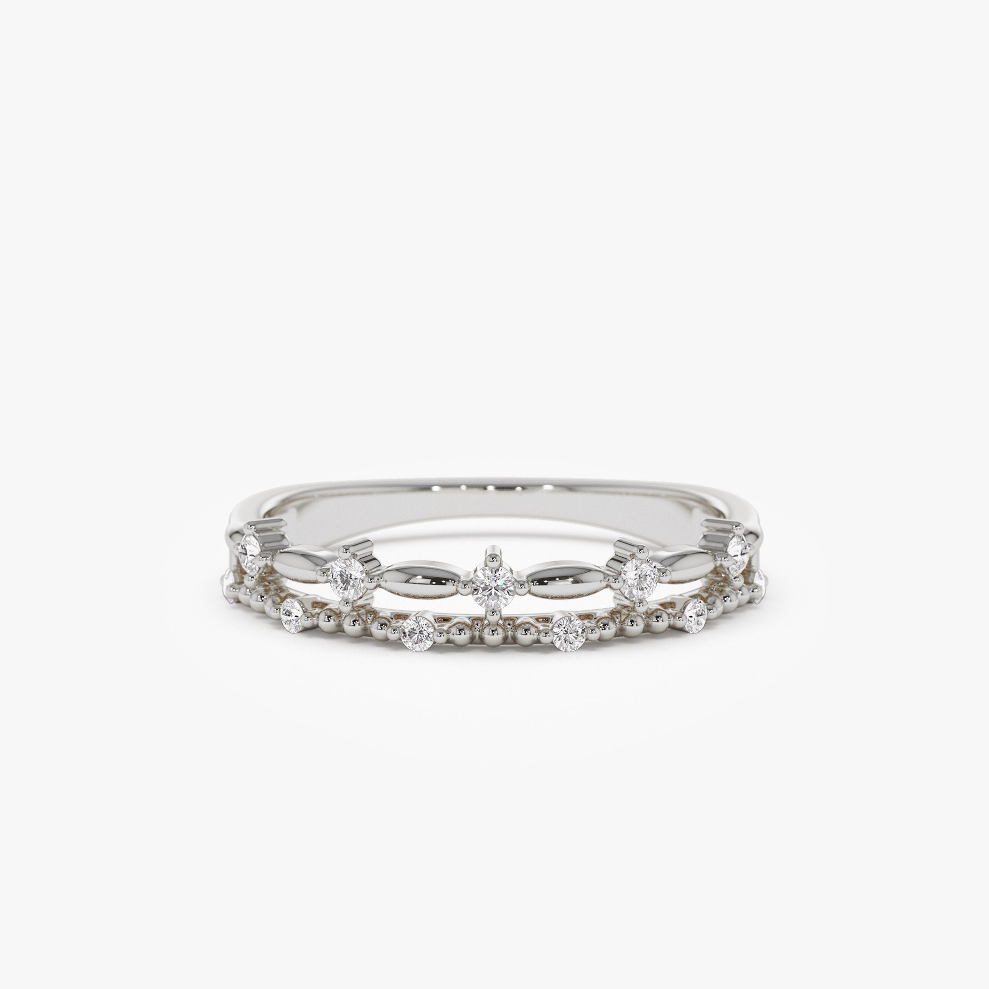 14k Stacked Double Band Diamond Ring - GeumJewels