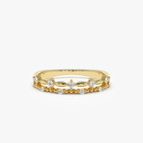 14k Stacked Double Band Diamond Ring - GeumJewels