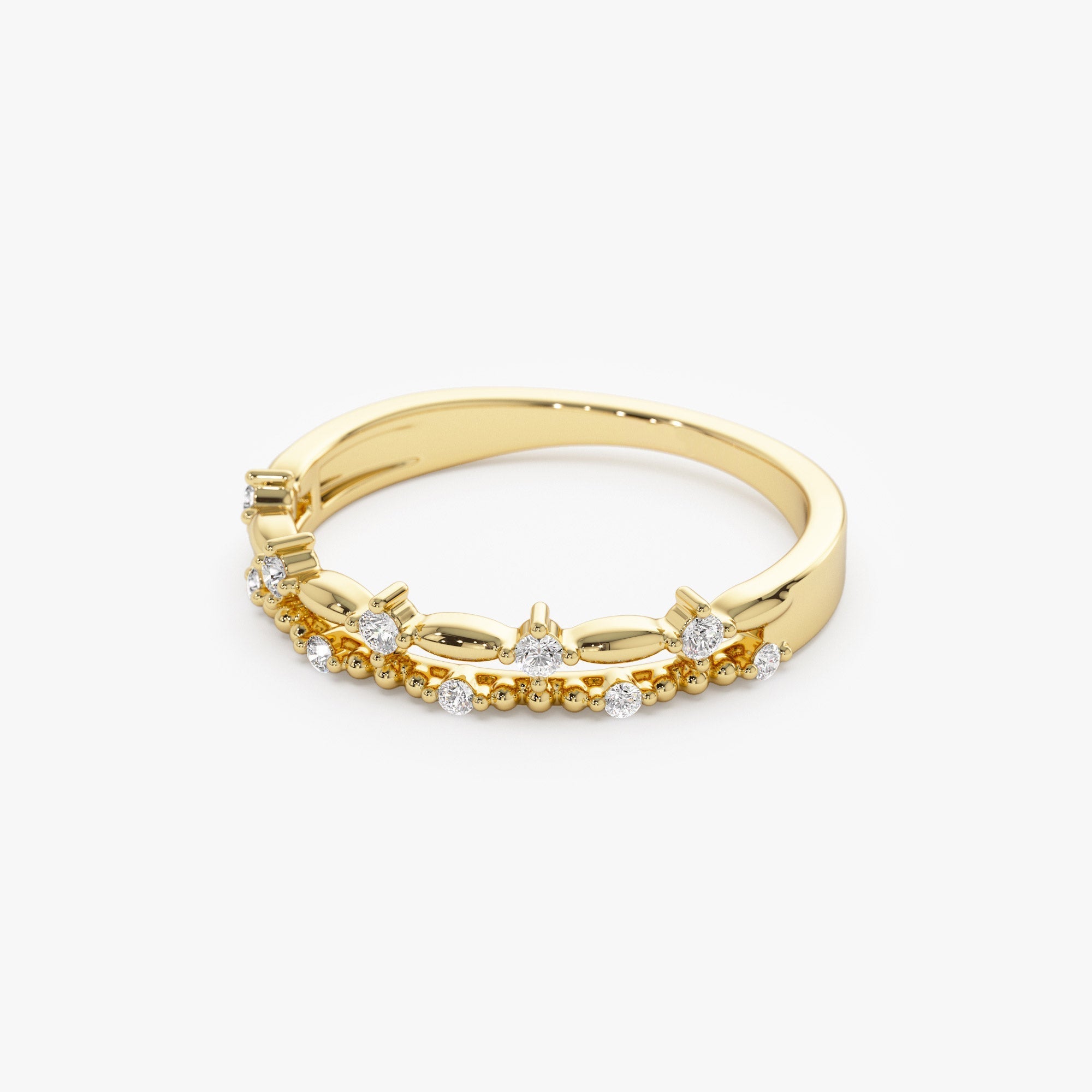 14k Stacked Double Band Diamond Ring - GeumJewels