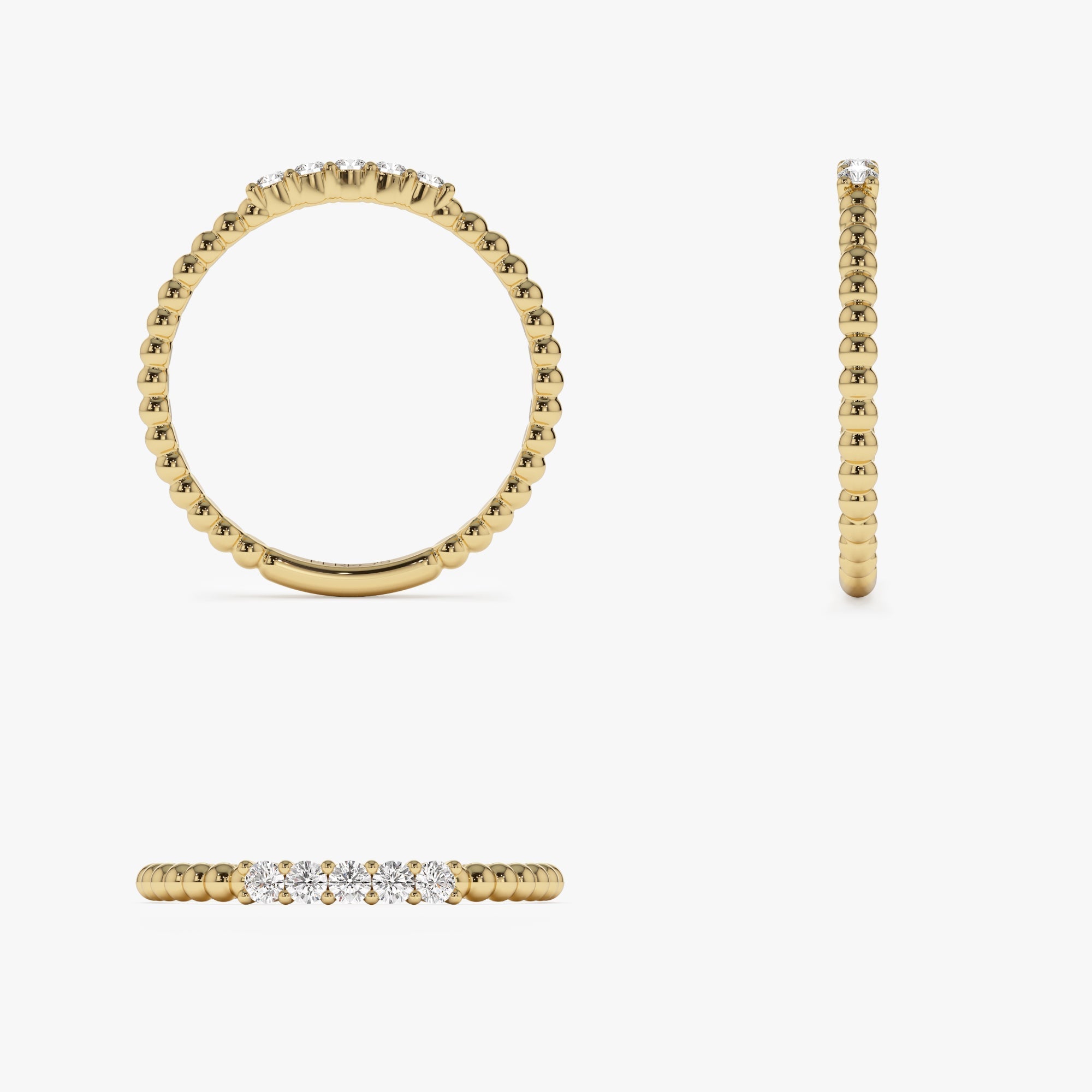 14K Stacking Dainty Beaded Diamond Band - GeumJewels