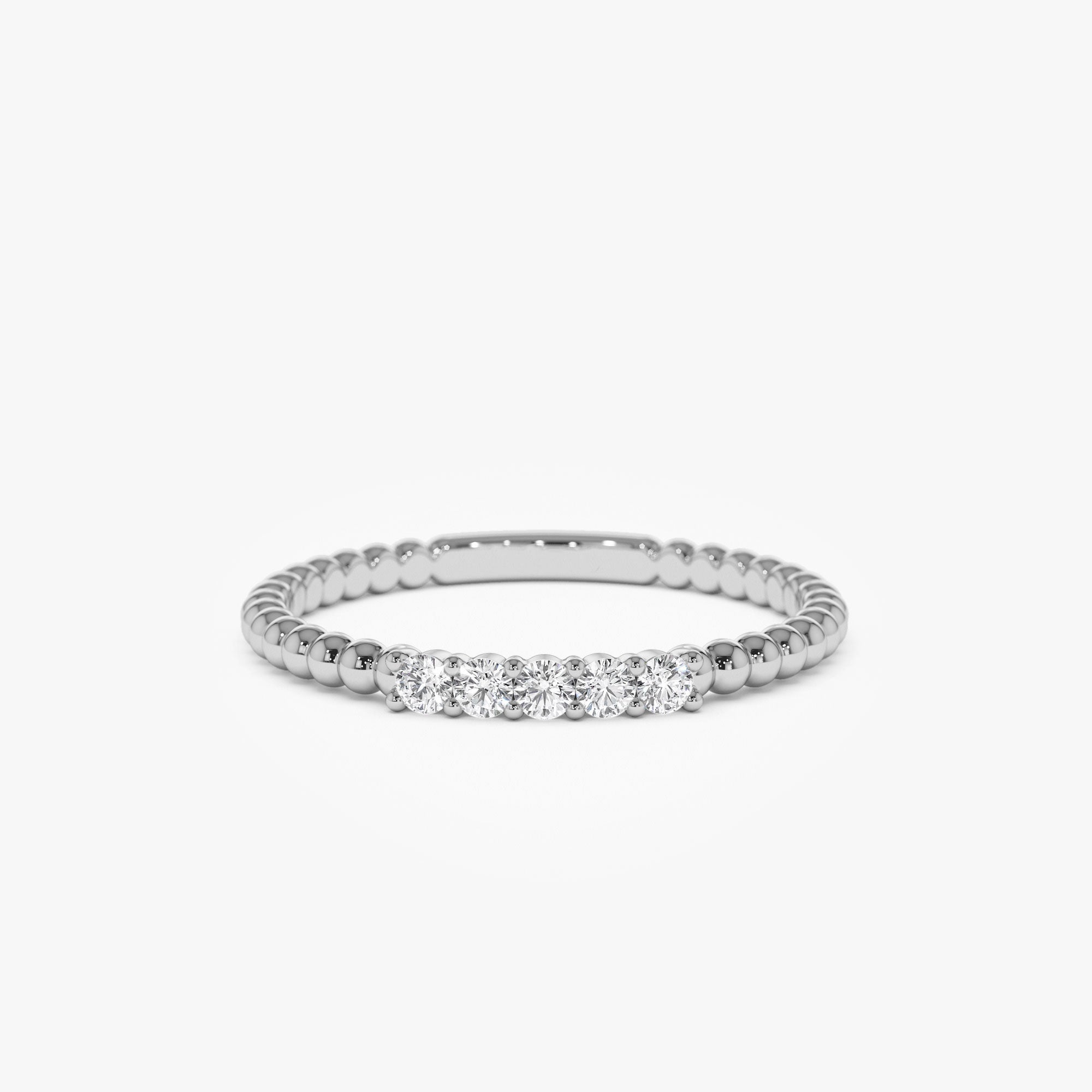 14K Stacking Dainty Beaded Diamond Band - GeumJewels