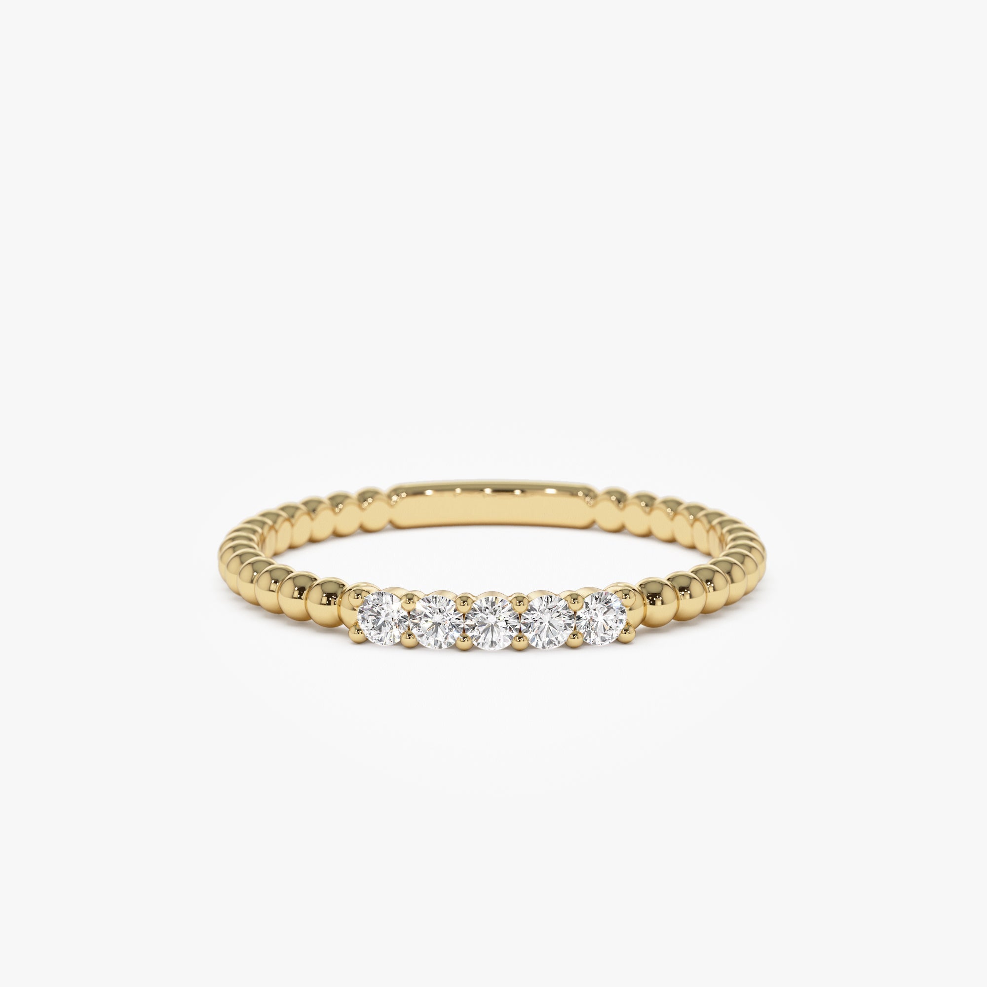 14K Stacking Dainty Beaded Diamond Band - GeumJewels