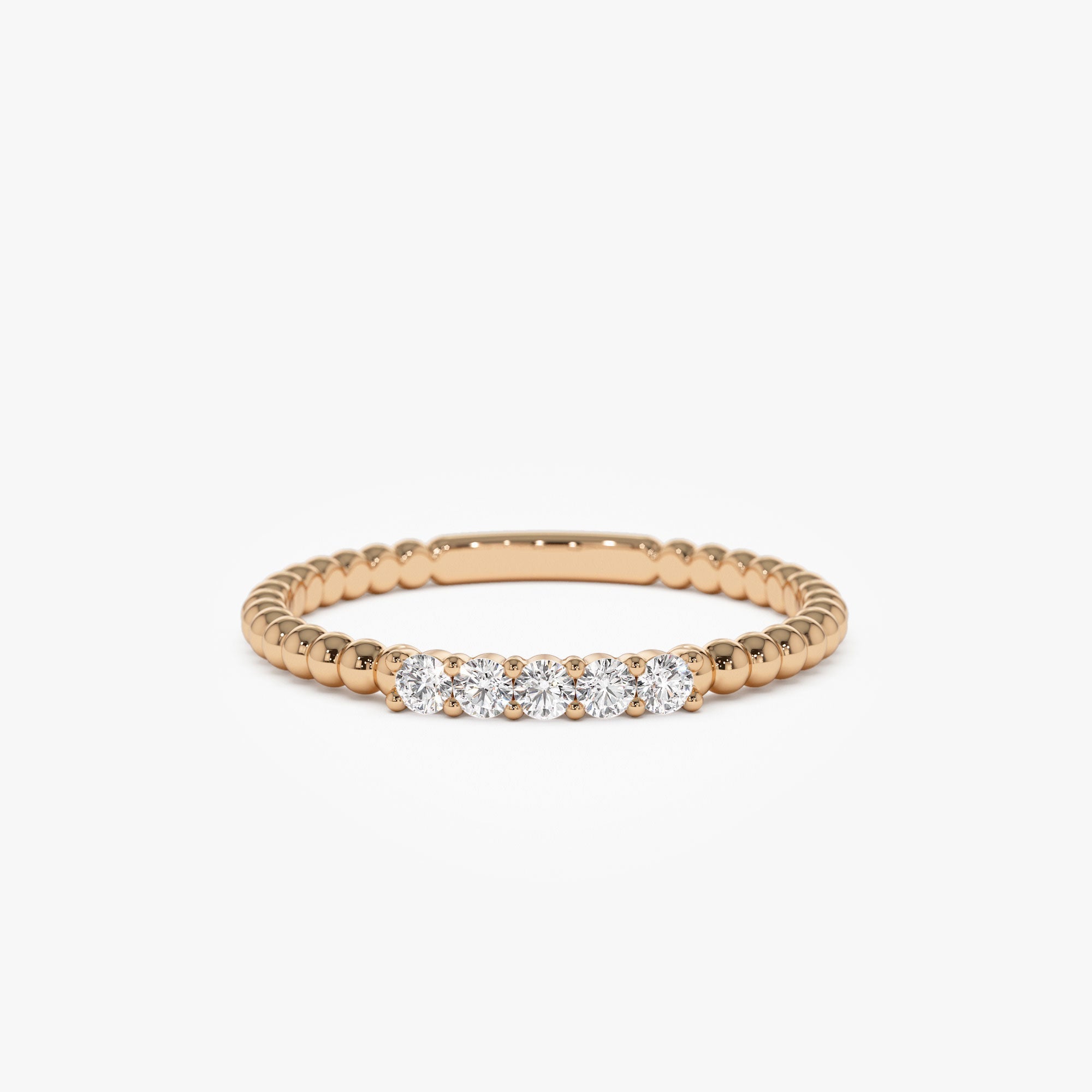 14K Stacking Dainty Beaded Diamond Band - GeumJewels